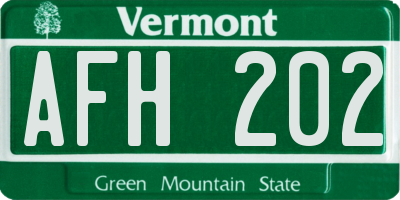 VT license plate AFH202