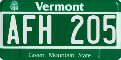 VT license plate AFH205