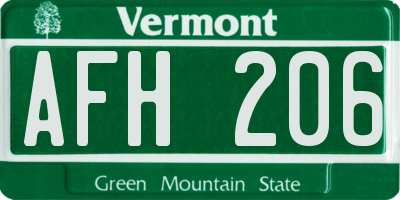 VT license plate AFH206