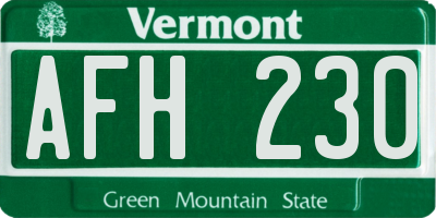 VT license plate AFH230
