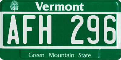 VT license plate AFH296