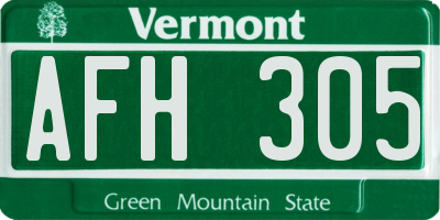 VT license plate AFH305