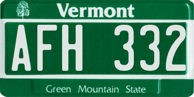 VT license plate AFH332