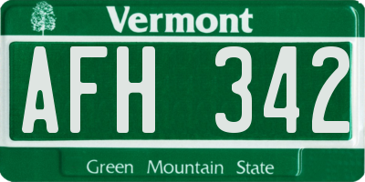 VT license plate AFH342