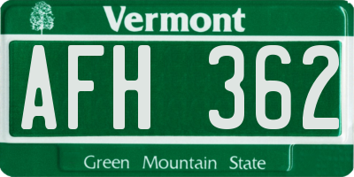 VT license plate AFH362