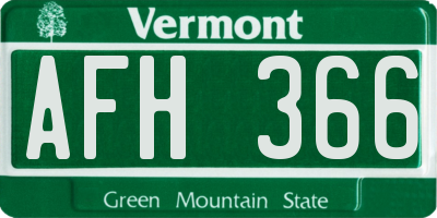 VT license plate AFH366