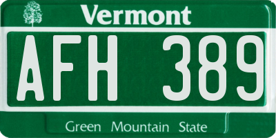 VT license plate AFH389