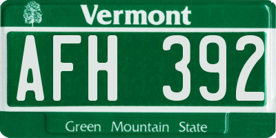 VT license plate AFH392
