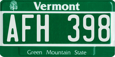 VT license plate AFH398