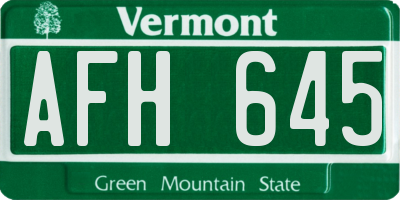 VT license plate AFH645