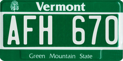 VT license plate AFH670