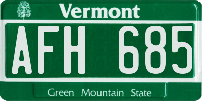 VT license plate AFH685