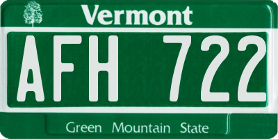 VT license plate AFH722