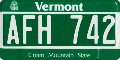 VT license plate AFH742