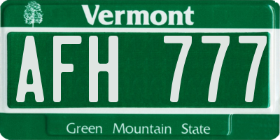 VT license plate AFH777
