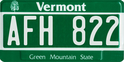 VT license plate AFH822