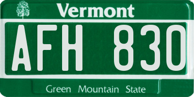 VT license plate AFH830