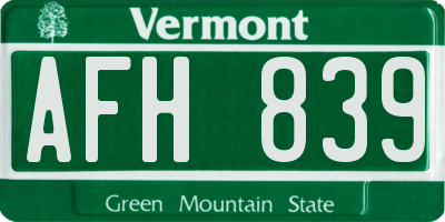 VT license plate AFH839