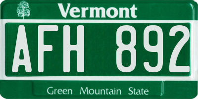 VT license plate AFH892