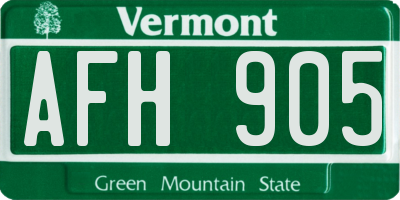 VT license plate AFH905