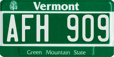 VT license plate AFH909