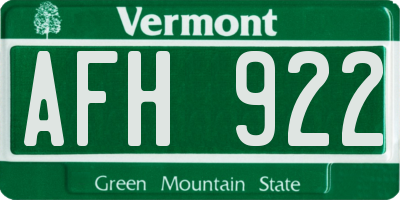 VT license plate AFH922