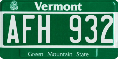 VT license plate AFH932