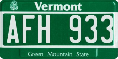VT license plate AFH933