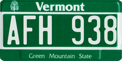 VT license plate AFH938