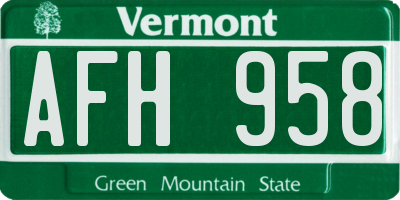 VT license plate AFH958
