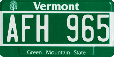 VT license plate AFH965