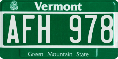 VT license plate AFH978