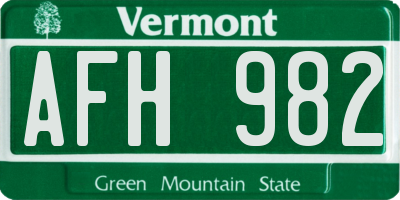 VT license plate AFH982