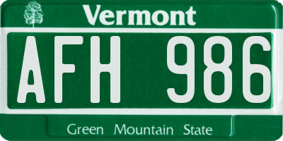 VT license plate AFH986