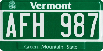 VT license plate AFH987
