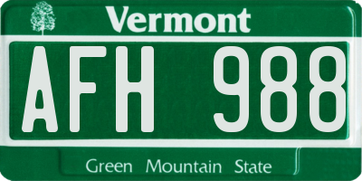 VT license plate AFH988