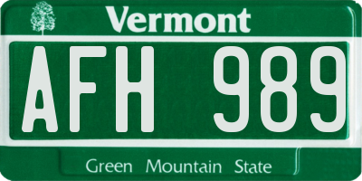 VT license plate AFH989