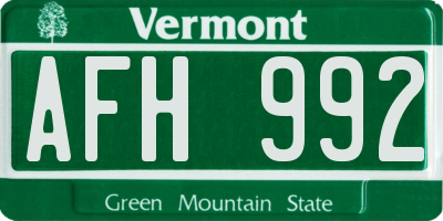 VT license plate AFH992