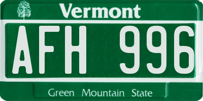 VT license plate AFH996