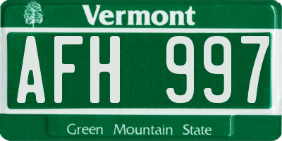 VT license plate AFH997