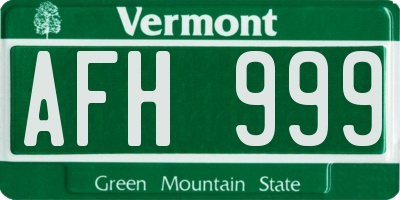 VT license plate AFH999
