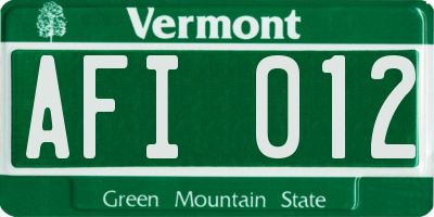 VT license plate AFI012