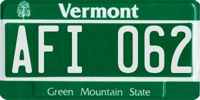 VT license plate AFI062