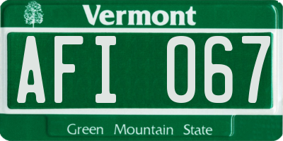 VT license plate AFI067