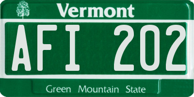 VT license plate AFI202
