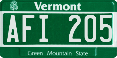 VT license plate AFI205