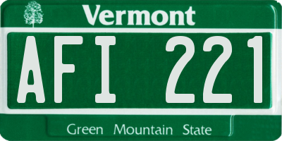 VT license plate AFI221