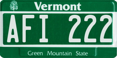 VT license plate AFI222