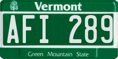 VT license plate AFI289