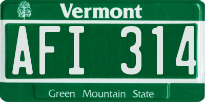VT license plate AFI314